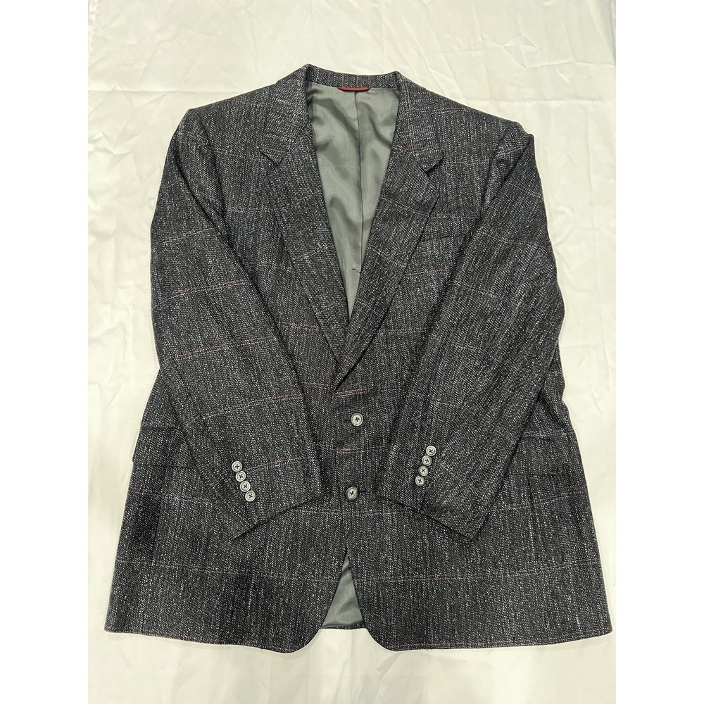 hart schaffner marx Plaid 100%silk Wallachs Blazer Suit Jacket 2XL
